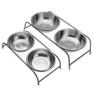 Double Pet Bowl Dish Dog Cat Stand Feeder Food Water Stainless Steel Durable