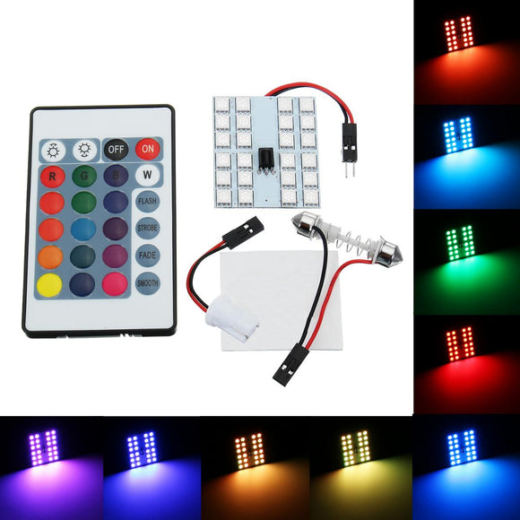 RGB 5050 SMD LED Lights Panel Car Interior T10 Festoon Dome Reading Map Lamp with Remote Control