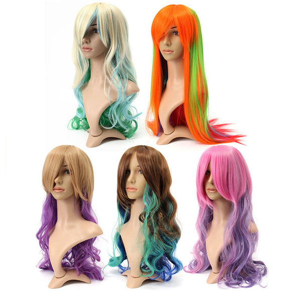 75cm Women Cosplay Wigs Gradient Wavy Long Hair Full Wigs Party Wig 5 Colors