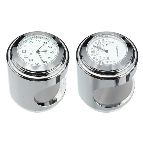 7/8inch 1inch Motorcycle Handlebar White Dial Clock Thermometer Universal Waterproof