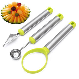 3 Pcs Stainless Steel Melon Baller Fruit Baller Carving Knife Fruit ScoopSlicer DIY Tool