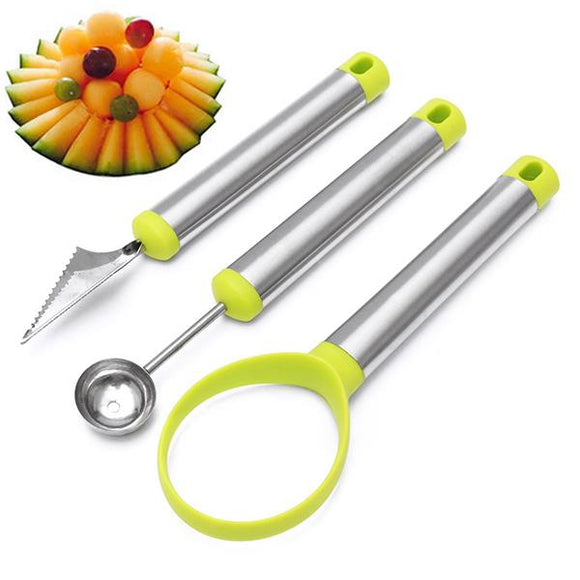 3 Pcs Stainless Steel Melon Baller Fruit Baller Carving Knife Fruit ScoopSlicer DIY Tool