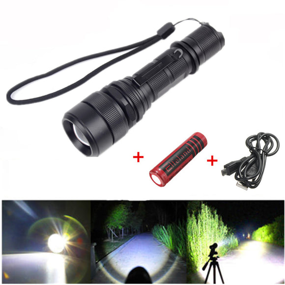 Elfeland XM-L T6 2000LM 5Modes Zoomable USB Rechargeable LED Flashlight With 18650