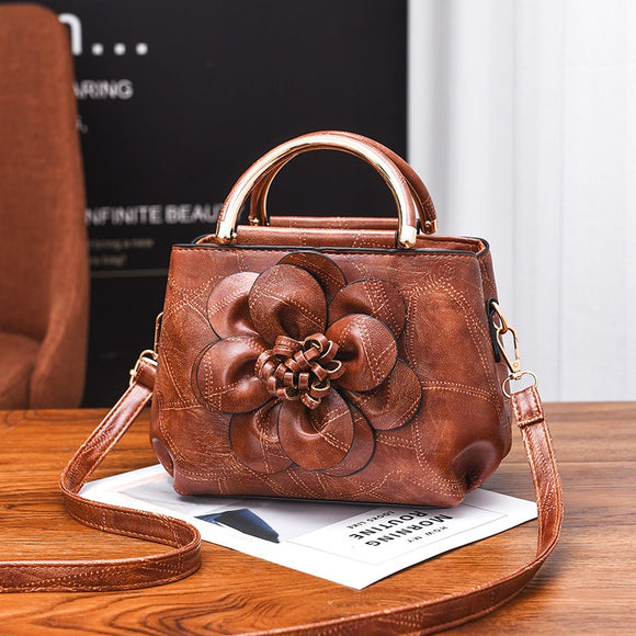 Faux Leather Flower Designer Handbag Shoulder Bag For Women