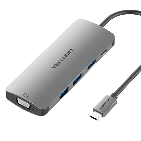 Vention CGQHA Multifunction Type-C to 3-Port USB 3.0 USB-C PD Charge 1080P VGA Hub