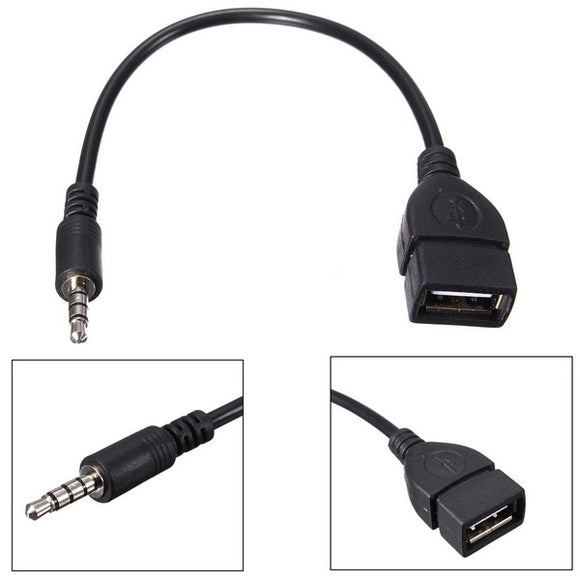 3.5mm Male Audio AUX Jack to USB 2.0 Type A Female Converter Adapter Cable for Car