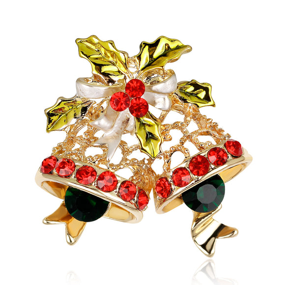 BSTAYLYEXI Fashion Rhinestone Christmas Bells Brooch Pins Women Gifts New Year Brocches