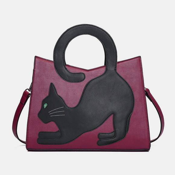Women Fashion Popular Cute Cat Pattern Patchwork Handbag Crossbody Bag