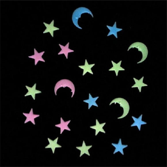 20Pcs Moon Stars Noctilucence Wall Decal Colorful Fluorescent Home Kid Room Decor Gift