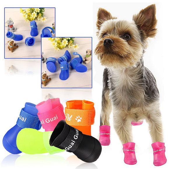 Pet Dog Raining Shoes Waterproof Pet Shoes Colorful Rubber Boots Portable Durable Puppy Shoes