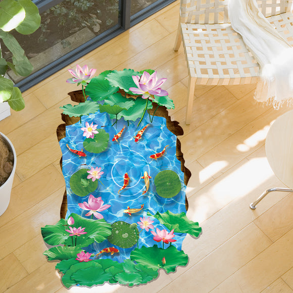 Miico Creative 3D Goldfish Lotus Pond PVC Removable Home Room Decorative Wall Floor Decor Sticker