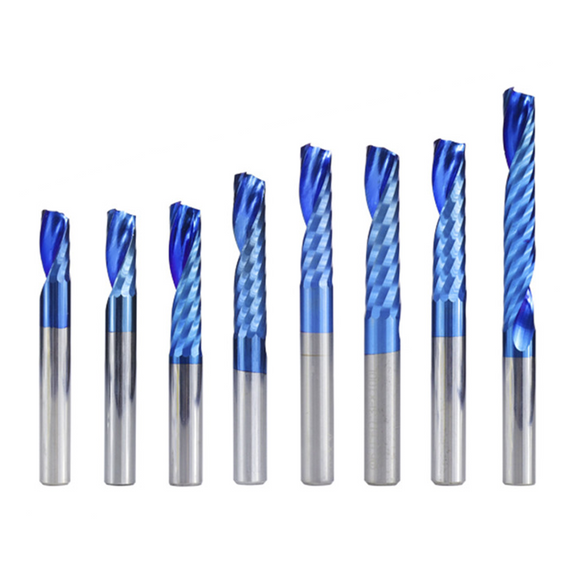 Drillpro 6mm Shank 1 Flute Spiral End Mill Carbide End Mill Blue Nano Coating CNC Router Bit Single Flute End Mill Milling Cutter