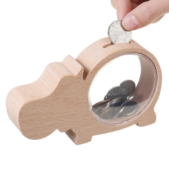 Animal Shape Handcrafted Wooden Piggy Bank Saving Money Coin Collecting Box Kids Toy Gifts