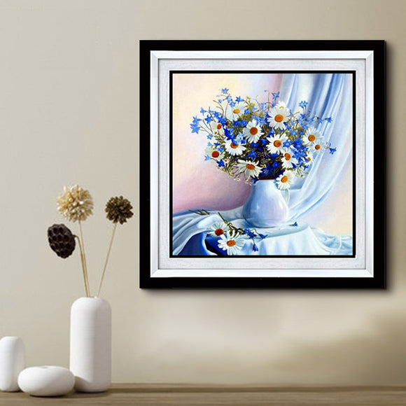 40x40cm 5D DIY White Chrysanthemum Diamond Painting Full Rhinestone Flower Cross Stitch Kit