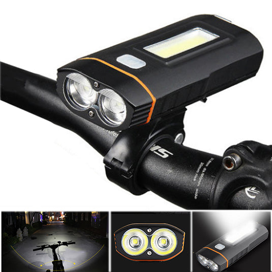 XANES DL04 1000LM Dual T6 Bike Headlight Rechargeable COB Front Light Phone Charging Power Bank