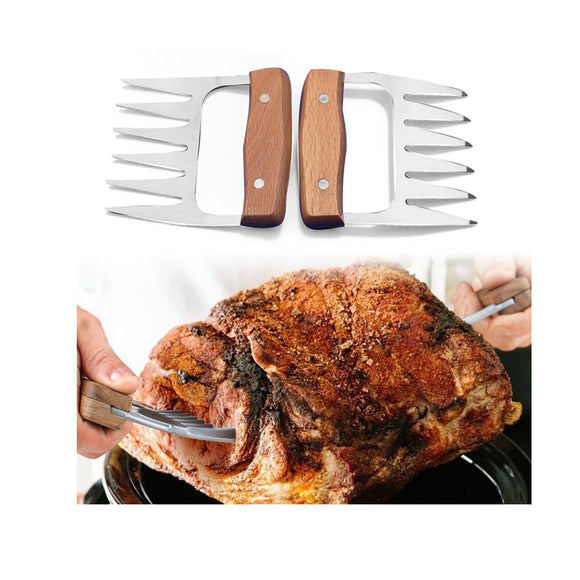 2pcs  Bear Claws Meat Divider Torning Pork Stainless Steel BBQ Forks With Wooden Handle Meat Chopper