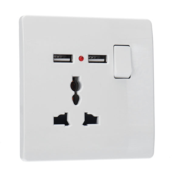 13A Wall Power Socket Switch Dual USB Charging Ports Connection Outlet Plate Plug Home