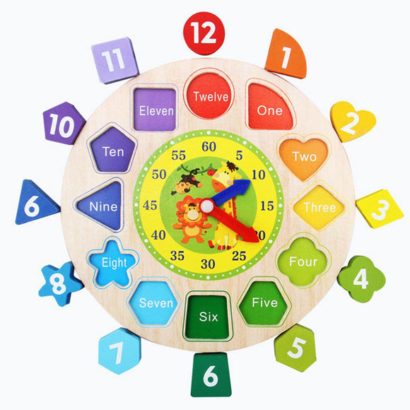 Wooden Clock Shape Sorting Preschool Puzzle Blocks Toddler Kids Educational Toys