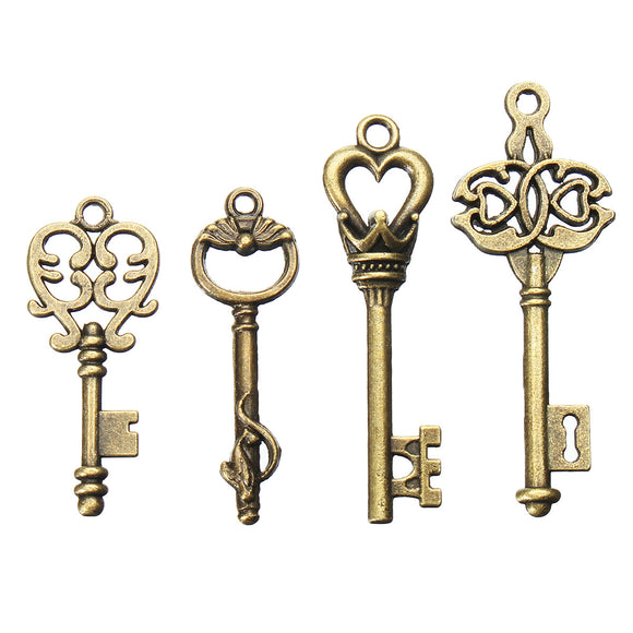 4Pcs Vintage Bronze Key For Pendant Necklace Bracelet DIY Handmade Accessories Decoration