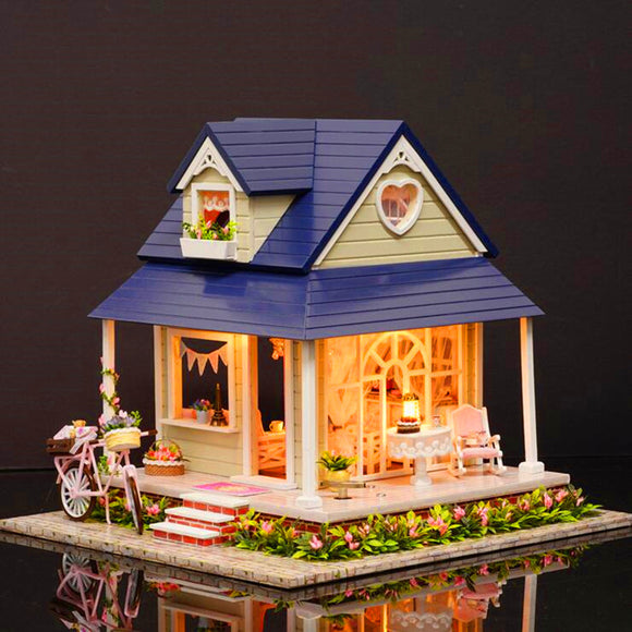CuteRoom DIY Wooden Dollhouse Miniature With House Furniture Toy Gift For Children Bicycle Angle Kit