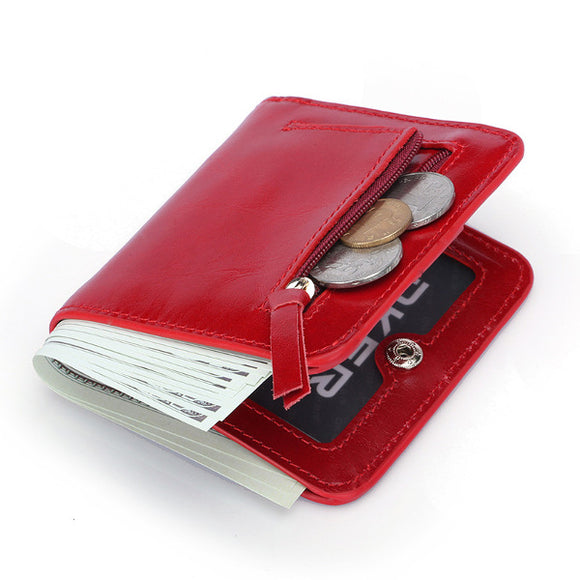 Women Men Genuine Leather RFID Card Holder Oil Wax Hasp Short Wallets Purse Coin Bags