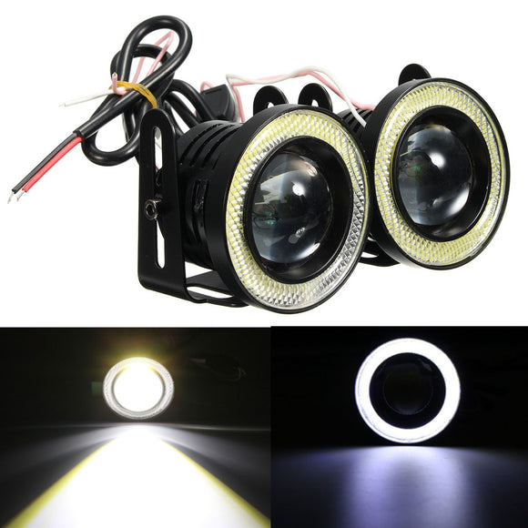 Universal 2.5Inch COB LED Fog Lights White Angel Eyes Halo Ring Daytime Running Lights DRL Projector Lamp 30W