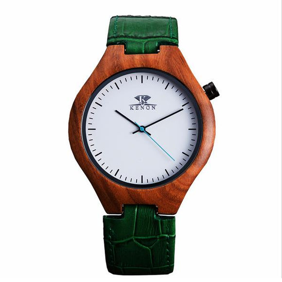 KENON KWWT-71 Fashion Wooden Case Men Quartz Watch Leather Strap Wrist Watch