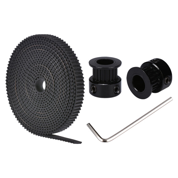 BIQU 2PCS 20 Teeth 5mm Bore GT2 Aluminum Pulley+2mm Rubber Open Belt+Allen Key For 3D Printer