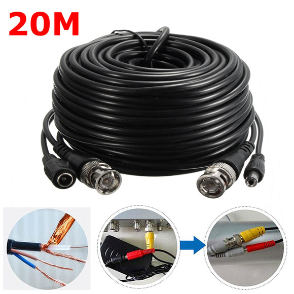 65Ft 20M Security Camera Cable Video Power Extension Wire CCTV DVR BNC RCA Cord