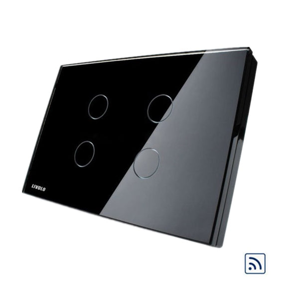 Livolo Black Crystal Glass Touch&Remote Switch VL-C304R-82 AC110-250V