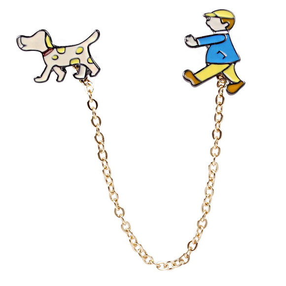Cute Unique Designed Metal Boy Walking Dog Brooch Exquisite Children's Day Gift
