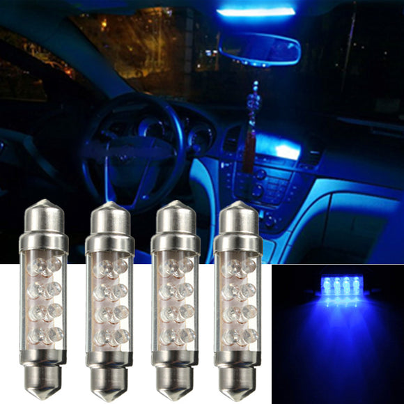 4Pcs 42mm Car LED Interior Festoon Dome Light Bulbs Map Door Light Bulb Lamps Blue Color Universal 12V