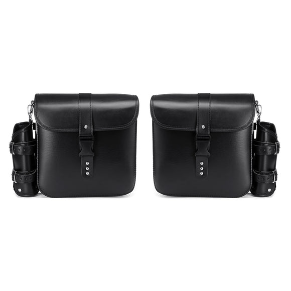 Pair Motorcycle PU Leather Box Hanging Side Saddlebags Black With Water Bottle Kettle Bag Universal