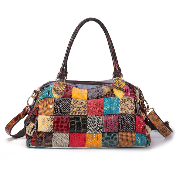Women Bohemian Large Capacity Genuine Leather Handbag Patchwork Handmade Crossbody Bags