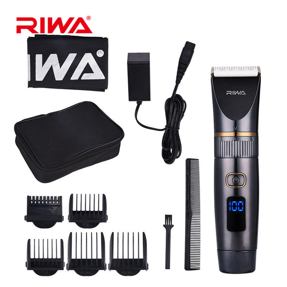 RIWA RE-6501 Rechargeable Hair Clipper Titanium Ceramic Blade Razor Beard Trimmer Shaver Barber Electric Haircutting LED Display
