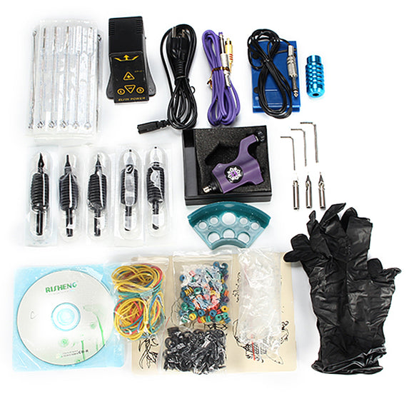 Professional Tattoo Machine Kit Power Supply Handle Pigment Cup With English Teaching CD