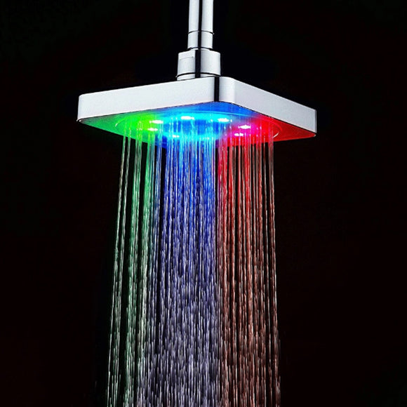 Automatic Square Shower Head Home Bathroom Rainfall Polished 7 Colors Auto Changing LED Light