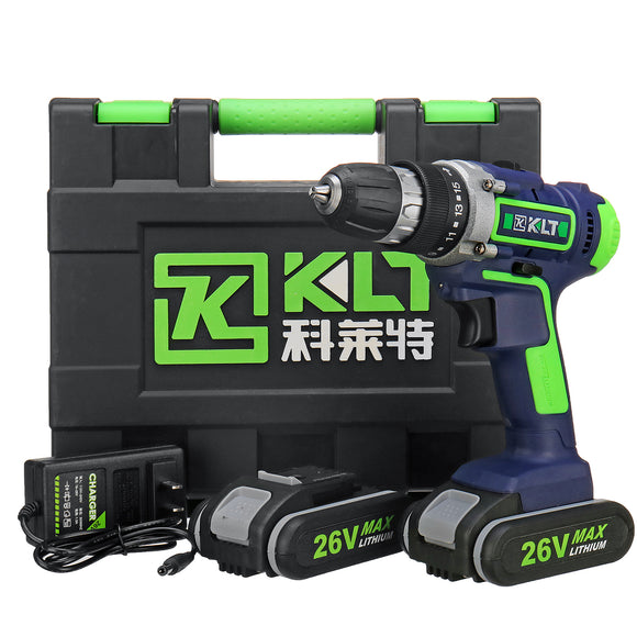 26V Electric Cordless Drill LCD Display 15 Torque Double Speed Adjustbale Power Drills W/ 2 Li-Ion Battery