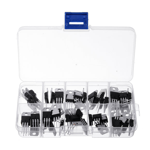 50Pcs 10 values 5 Each LM317T L7805 L7806 L7808 L7809 L7810 L7812 L7815 L7818 L7824 Transistor Assortment Kit Voltage Regulator Box