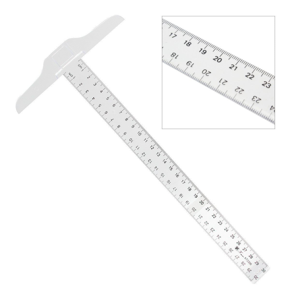 30cm Plastic Clear Head T-Square Graduated Measurement Ruler Home Gard ...