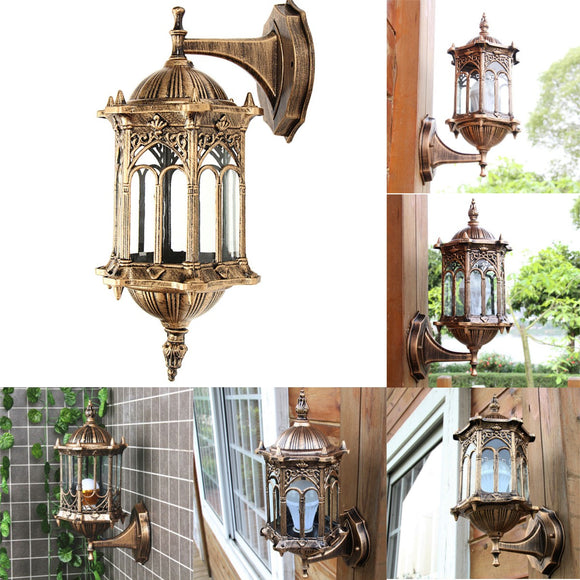 Outdoor Bronze Antique Exterior Wall Light Fixture Aluminum Glass Lantern Garden Lamp