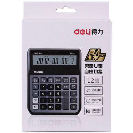 Deli DL-1556 Speech Calculator Computer 12-Digit True Voice For Men And Women