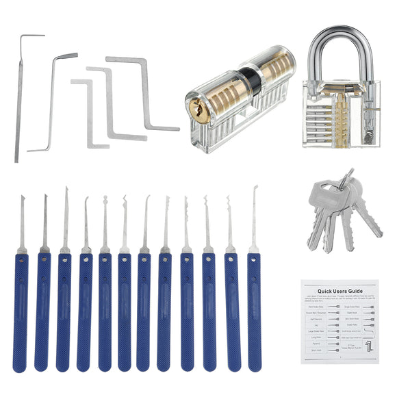 17Pcs Unlocking Lock Pick Set Key Extractor Transparent Practice Padlock Tools