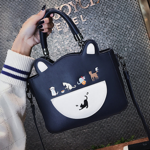 Women Fashion Casual Cat Pattern Cute Crossbody Bag Shoulder Bag Handbag