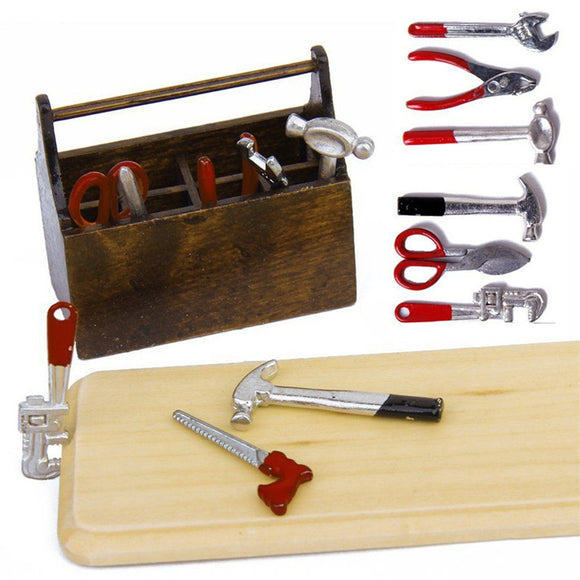 1/12 Dollhouse Miniature Wooden Box With Metal DIY Tool Set Kit Toy