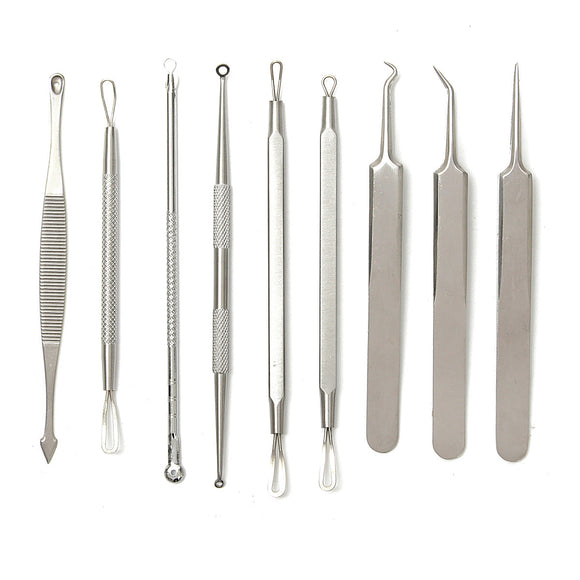 Y.F.M 9pcs Multipurpose Pimples Acne Blackhead Remover Cleansing Tool Kit Set Stainless Steel