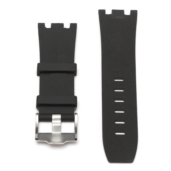 28mm Black Rubber Watch Strap Band With Silver Buckle For AP Royal OAK Offshore