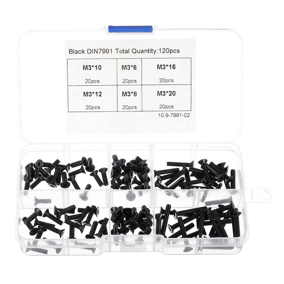 120Pcs M3 Carbon Steel DIN7991 Flat Head Screw Countersunk Hex Socket Cap Bolt for RC Model