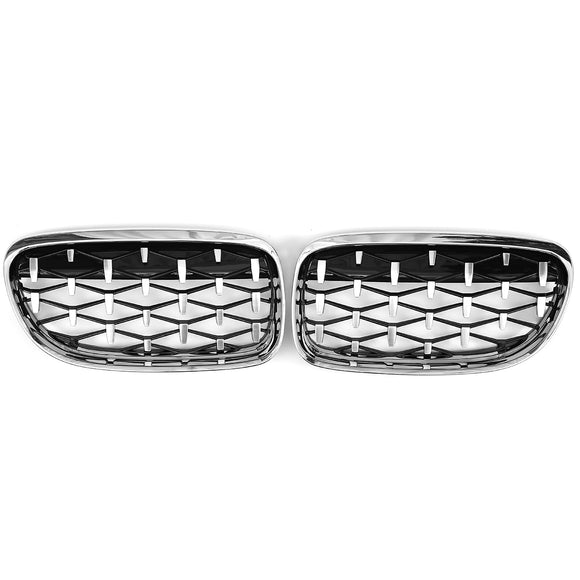 1 Pair Front Kidney Grille Chrome Diamond Meteor Style For BMW E90 2009-2012
