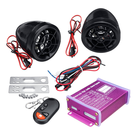 12V Anti-theft Motorcycle Alarm System MP3 FM SD USB Remote Engine Start+2 Horns